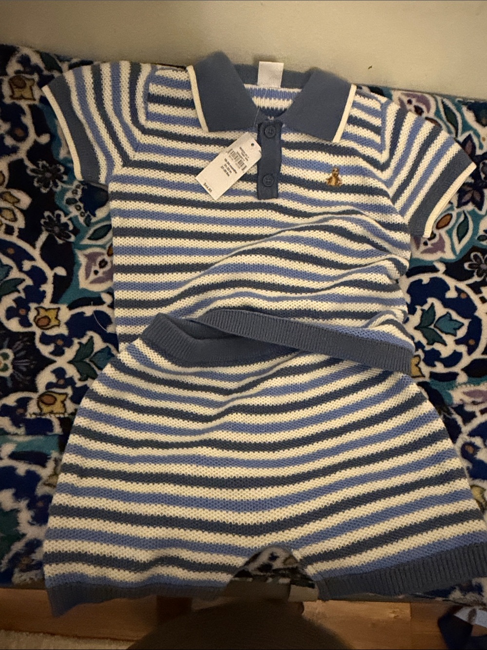 GAP Striped Blue & White Knit Polo Set